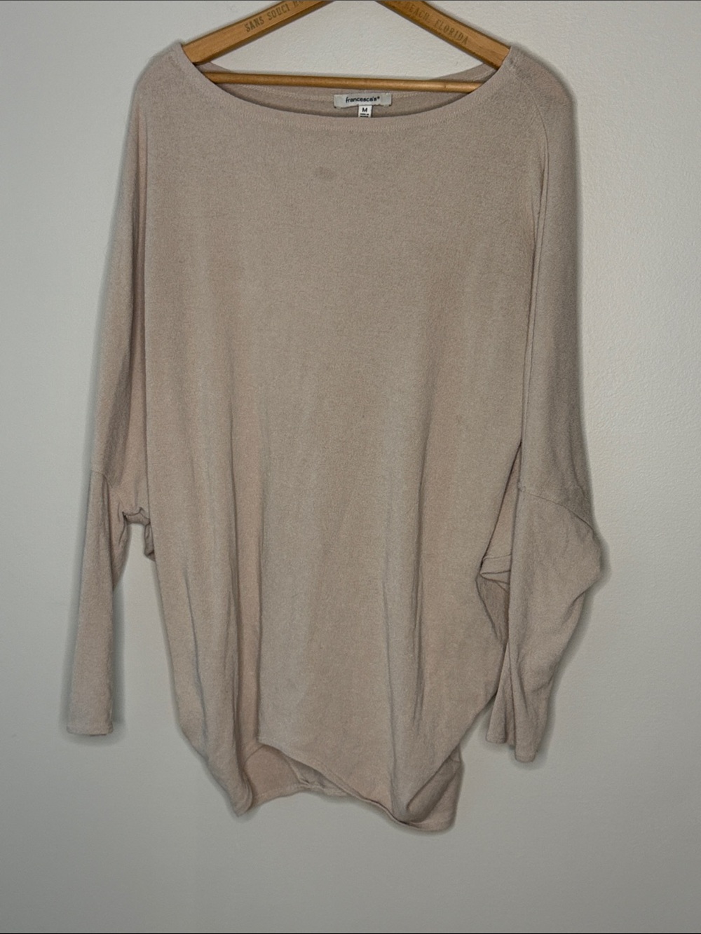 Francesca's Collections Light Beige Boatneck Dolman Top